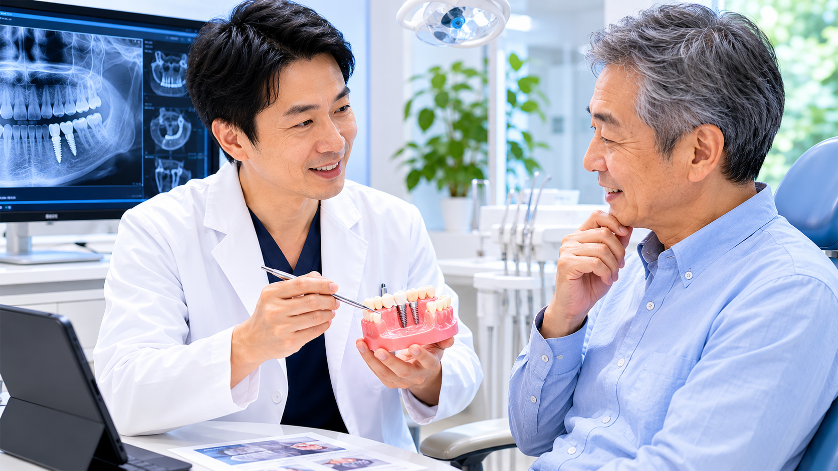 歯科医師による治療説明 60代患者 神戸市シニア歯科